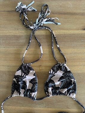 acacia swimwear Black and Cream Leaf Print Triangle Bikini Top